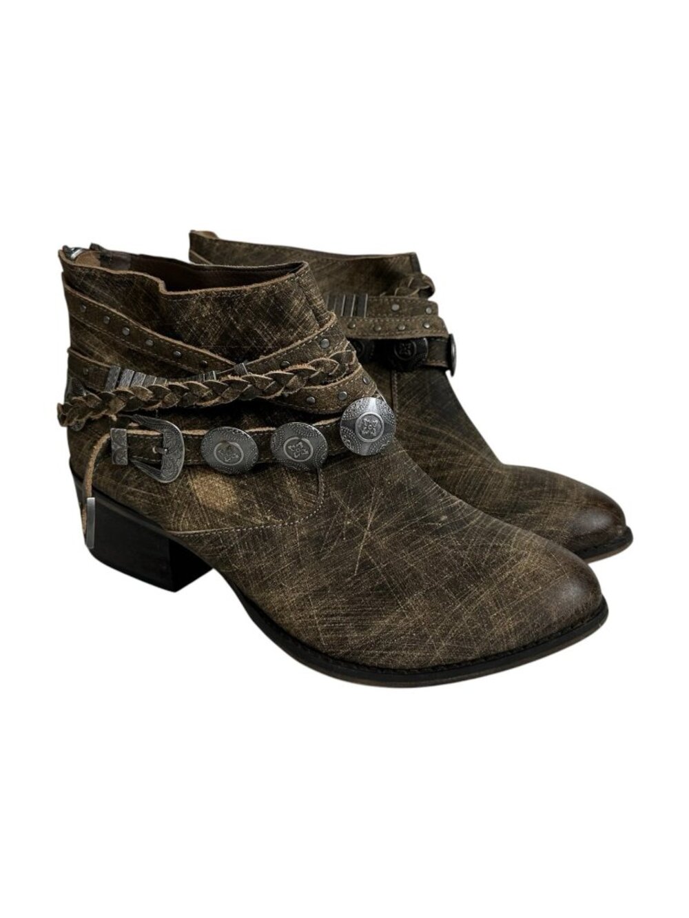 Naughty Monkey Distressed Leather Western Ankle Boots Womens 9.5 Studded